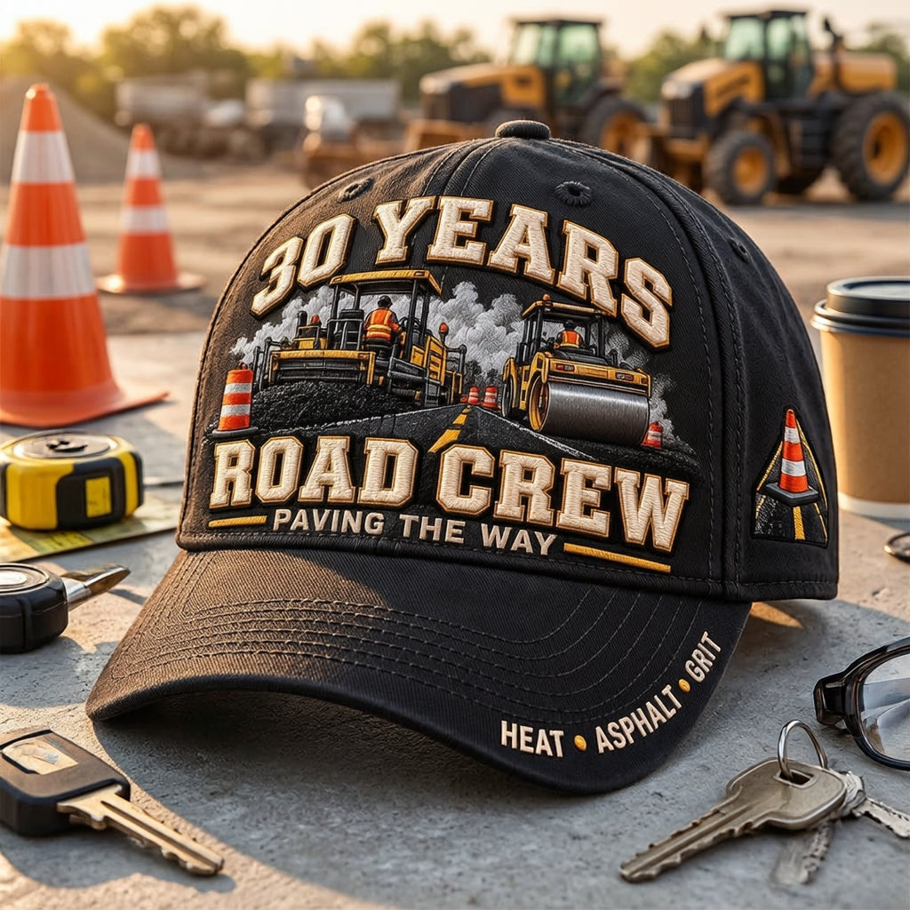 🚧 30 Years Paving The Way Road Crew Milestone Baseball Cap – Customizable Years