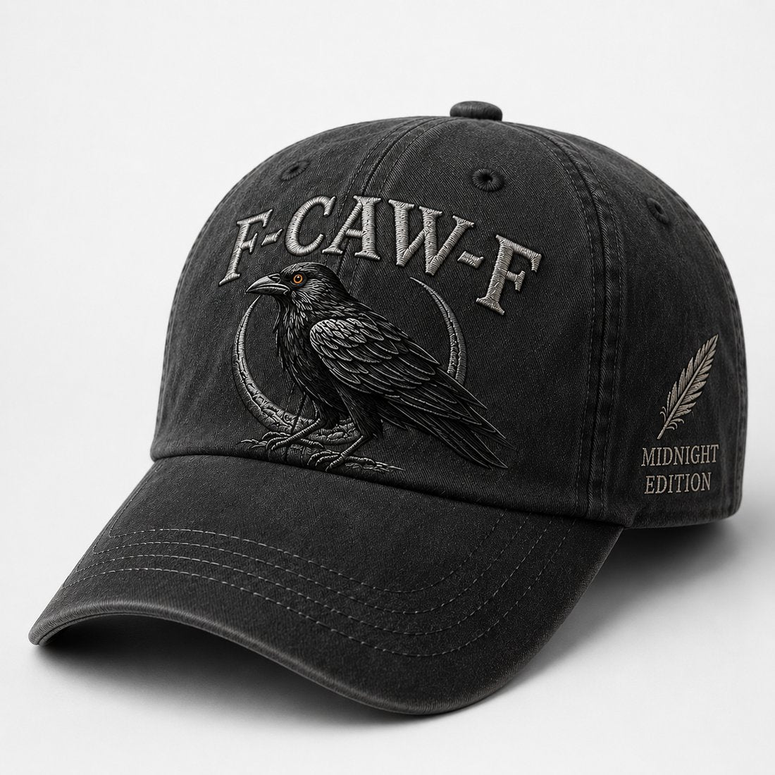 🐦‍⬛F-CAW-F Midnight Edition Raven Cap – Vintage Washed Embroidered Crow Hat