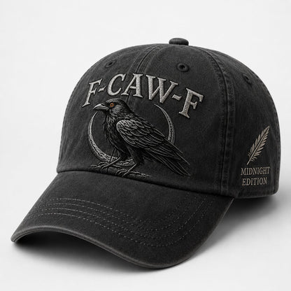 🐦‍⬛F-CAW-F Midnight Edition Raven Cap – Vintage Washed Embroidered Crow Hat