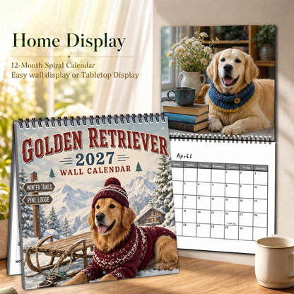 🐶 2027 Golden Retriever Wall Calendar – 12 Months of Adorable Golden Moments