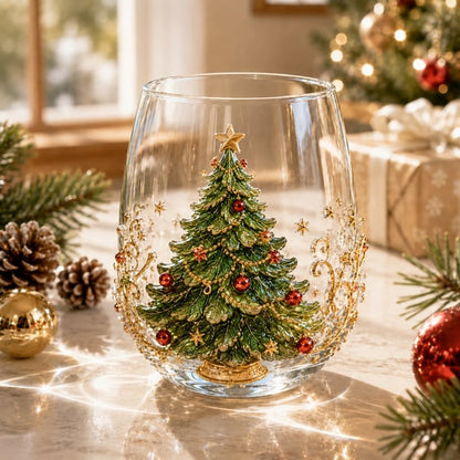 🎄✨ 3D Christmas Glass Art Cup | Luxury Raised Holiday Glassware for Drinks, Decor & Christmas Gifts 🎁
