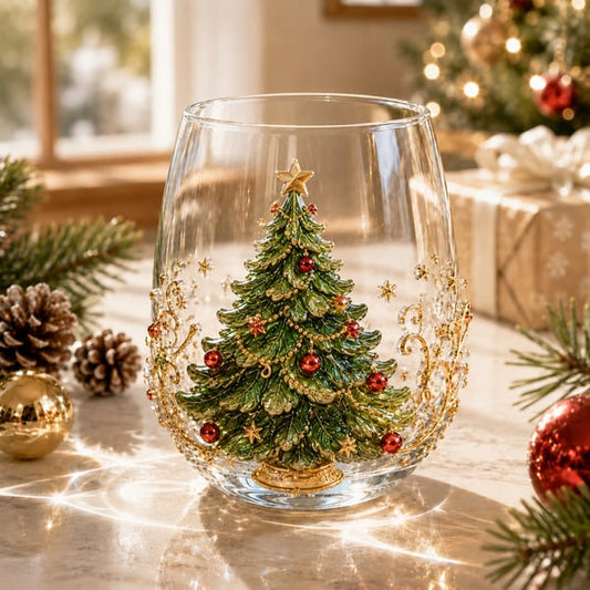 🎄✨ 3D Christmas Glass Art Cup | Luxury Raised Holiday Glassware for Drinks, Decor & Christmas Gifts 🎁