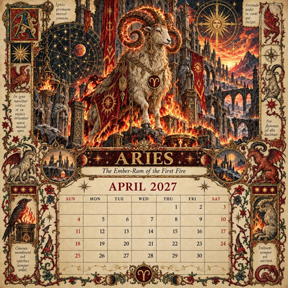 🔮 2027 Zodiac Grimoire Desk Calendar | 12 Medieval-Inspired Zodiac Artworks for Astrology & Gothic Art Lovers ✨