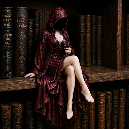 Midnight Reader Hooded Wine Muse Bookshelf Statue – Gothic Fantasy Shelf Decor
