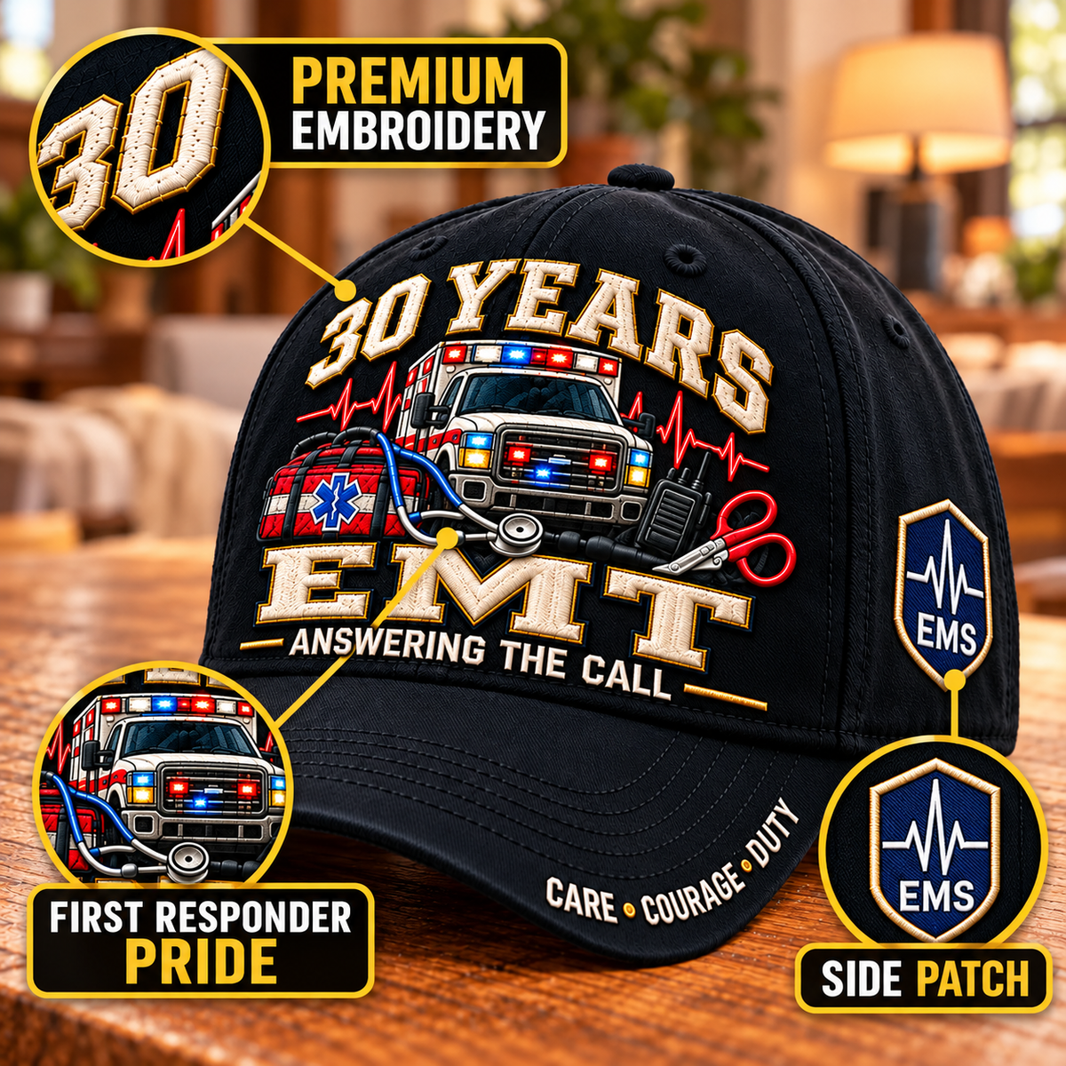 🚑 30 Years Answering The Call EMT Milestone Baseball Cap – Customizable Years