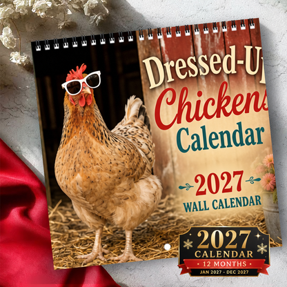 🐔 2027 Dressed-Up Chickens Wall Calendar – 12 Months of Feathered Fashion