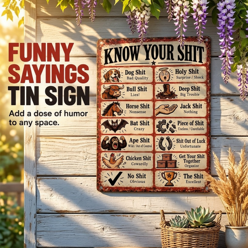 💩 Know Your Shit Funny Vintage Metal Tin Sign – Adult Humor Wall Décor