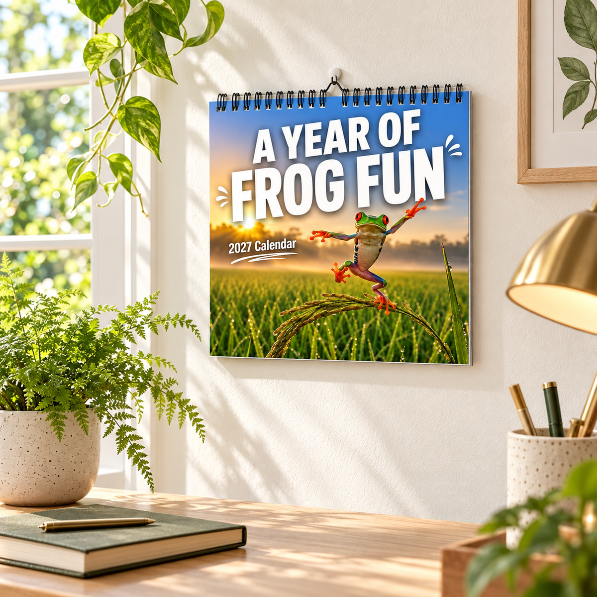🐸 2027 Funny Frog Wall Calendar, 12-Month Spiral Planner With Notes