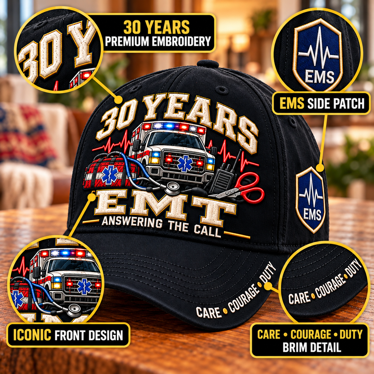 🚑 30 Years Answering The Call EMT Milestone Baseball Cap – Customizable Years