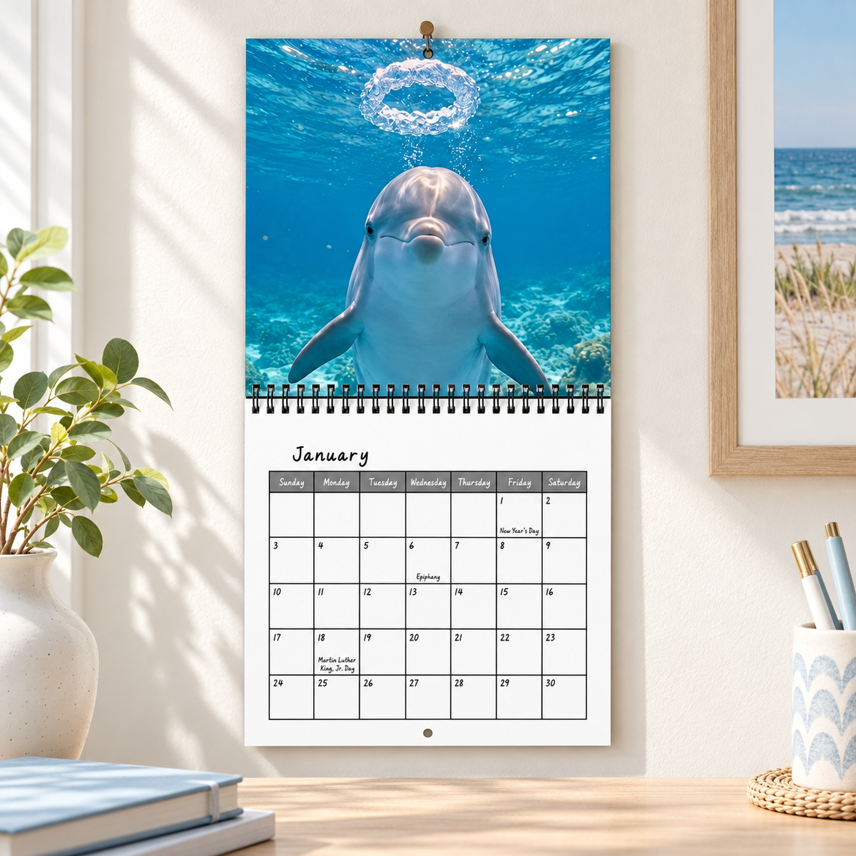🐬 2027 Happy Dolphins Wall Calendar – 12 Months of Playful Ocean Moments
