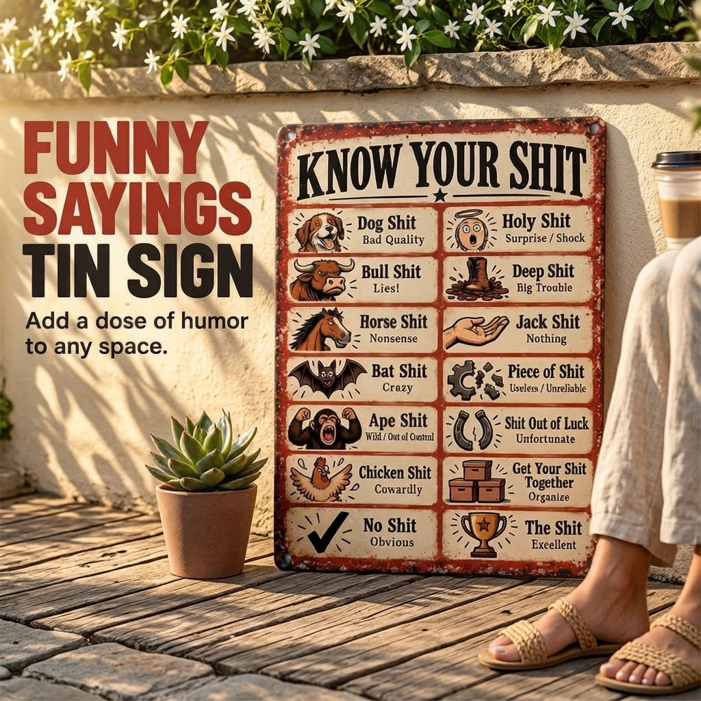 💩 Know Your Shit Funny Vintage Metal Tin Sign – Adult Humor Wall Décor