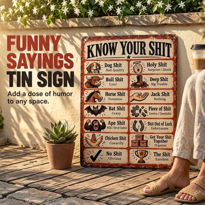 💩 Know Your Shit Funny Vintage Metal Tin Sign – Adult Humor Wall Décor