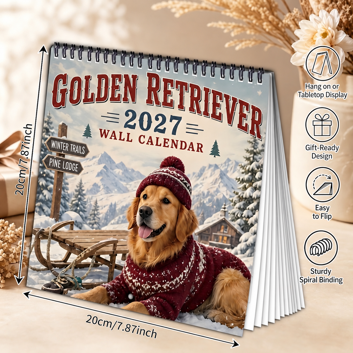 🐶 2027 Golden Retriever Wall Calendar – 12 Months of Adorable Golden Moments