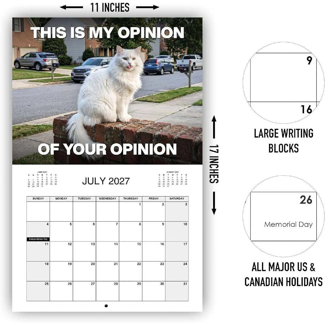 😾📅PISSED-OFF CATS 2027 Wall Calendar - Funny Gift for Cat Lovers