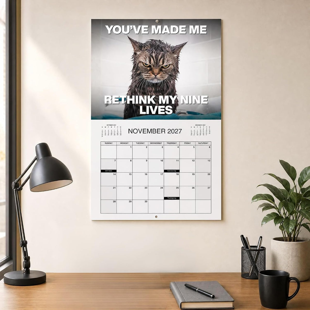 😾📅PISSED-OFF CATS 2027 Wall Calendar - Funny Gift for Cat Lovers