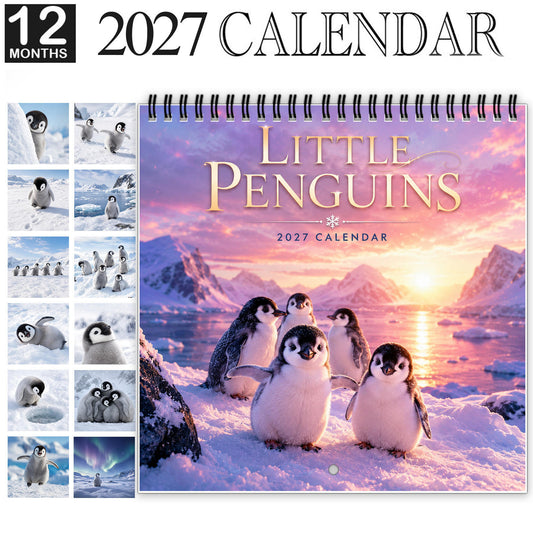 🐧 Penguin Wall Calendar 2027, Cute Monthly Planner With Notes At Home