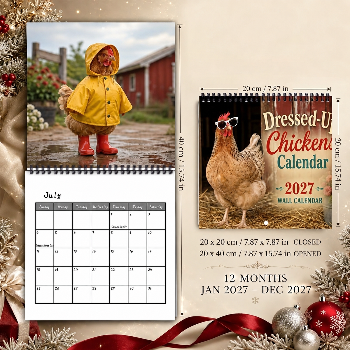 🐔 2027 Dressed-Up Chickens Wall Calendar – 12 Months of Feathered Fashion