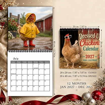 🐔 2027 Dressed-Up Chickens Wall Calendar – 12 Months of Feathered Fashion