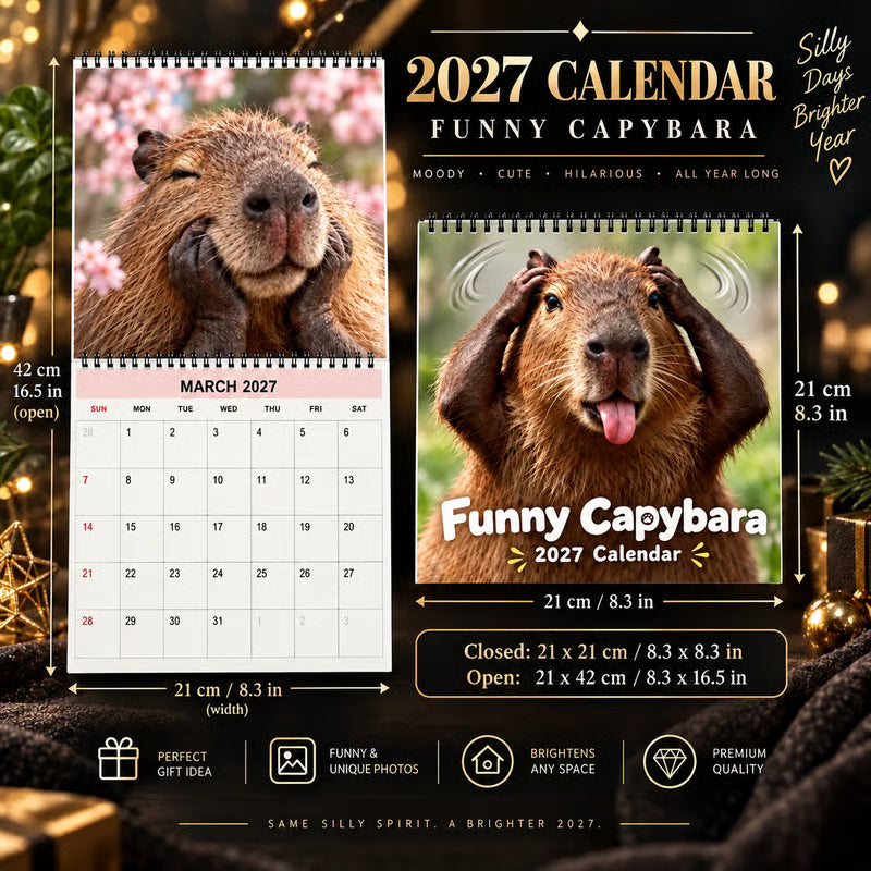🦫📅 Funny Capybara 2027 Wall Calendar – 12 Months of Cute & Playful Capybaras 🌿✨