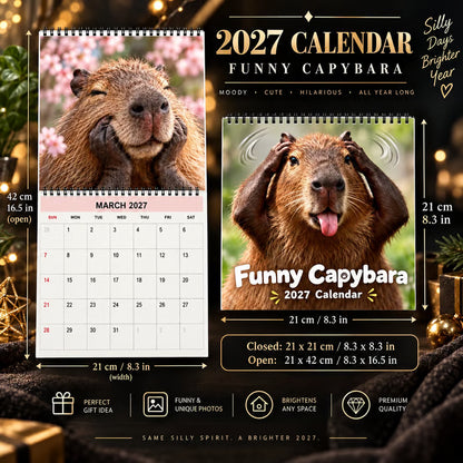 🦫📅 Funny Capybara 2027 Wall Calendar – 12 Months of Cute & Playful Capybaras 🌿✨