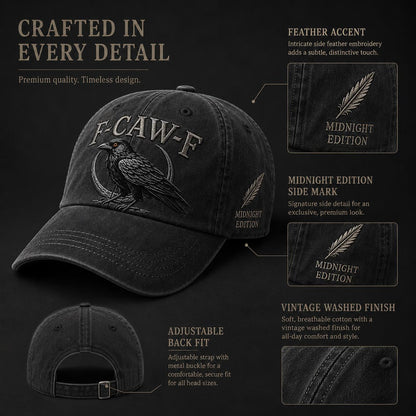 🐦‍⬛F-CAW-F Midnight Edition Raven Cap – Vintage Washed Embroidered Crow Hat