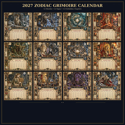 🔮 2027 Zodiac Grimoire Desk Calendar | 12 Medieval-Inspired Zodiac Artworks for Astrology & Gothic Art Lovers ✨