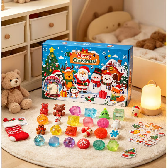 🎄🎁 24-Day Squishy Fidget Toy Advent Calendar – 24 Christmas Squeeze Toy Surprises for Kids 🧸✨