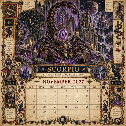 🔮 2027 Zodiac Grimoire Desk Calendar | 12 Medieval-Inspired Zodiac Artworks for Astrology & Gothic Art Lovers ✨