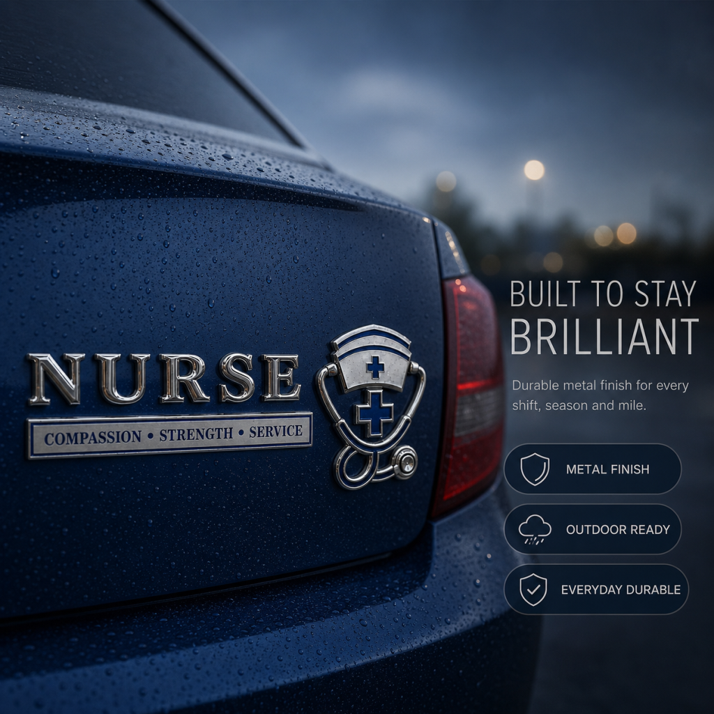 💉 Nurse Compassion Strength Service Metal Car Emblem – Nursing Pride Badge