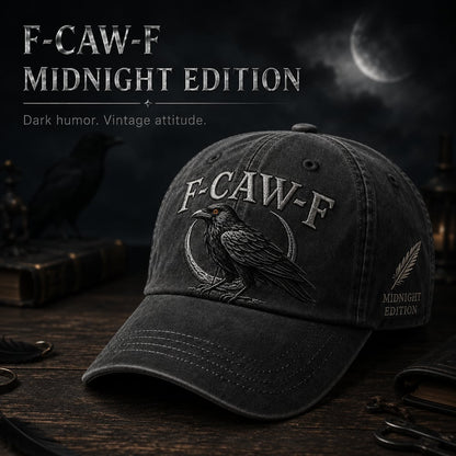 🐦‍⬛F-CAW-F Midnight Edition Raven Cap – Vintage Washed Embroidered Crow Hat