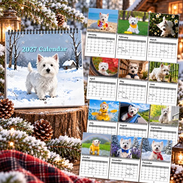🐶 2027 West Highland White Terrier Calendar – 12 Months of Charming Dog Portraits & Happy Moments