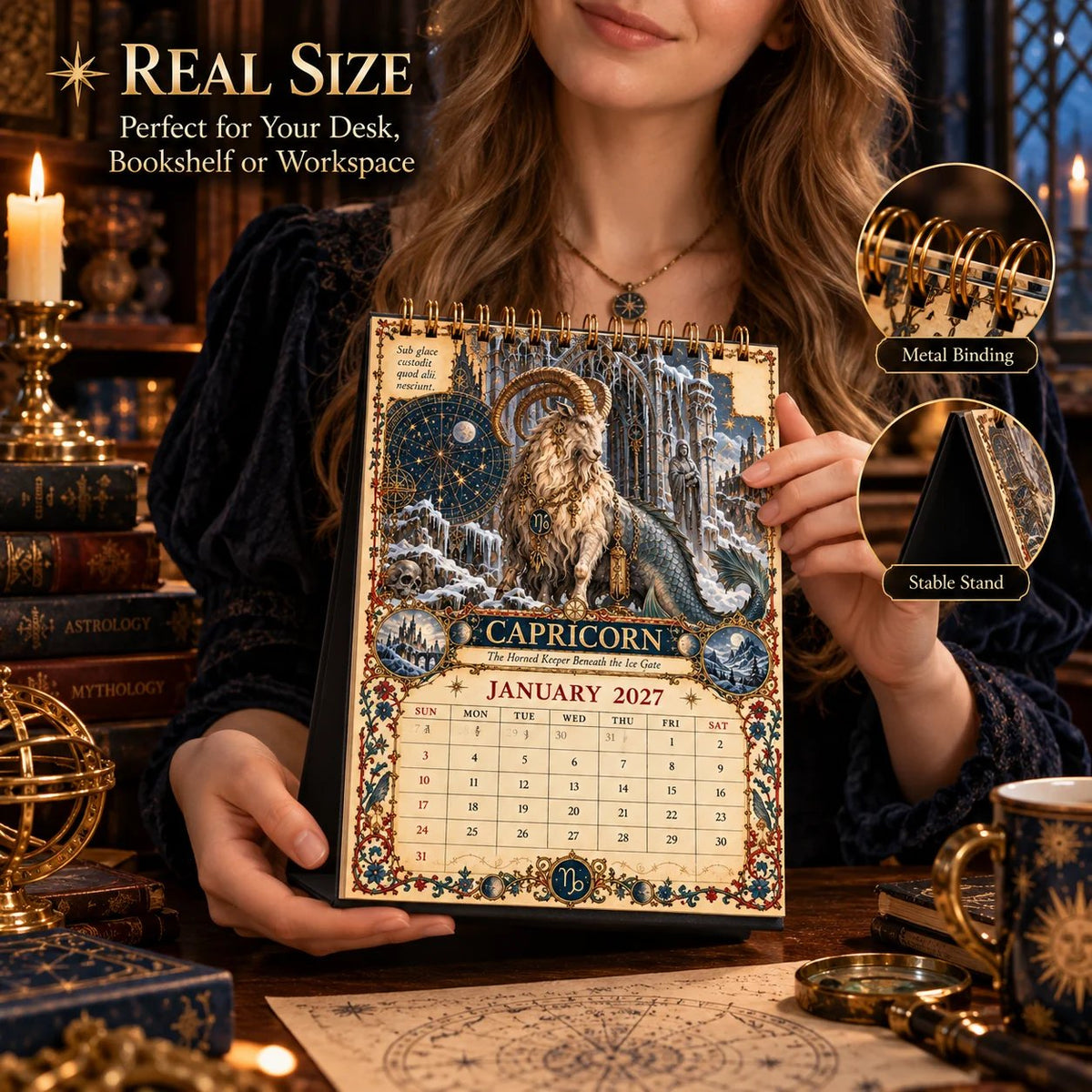 🔮 2027 Zodiac Grimoire Desk Calendar | 12 Medieval-Inspired Zodiac Artworks for Astrology & Gothic Art Lovers ✨