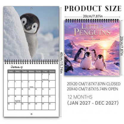 🐧 Penguin Wall Calendar 2027, Cute Monthly Planner With Notes At Home