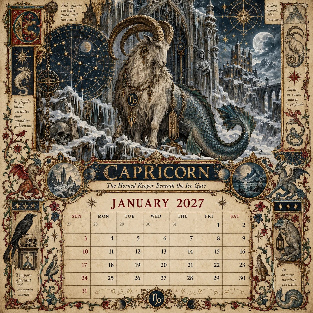 🔮 2027 Zodiac Grimoire Desk Calendar | 12 Medieval-Inspired Zodiac Artworks for Astrology & Gothic Art Lovers ✨