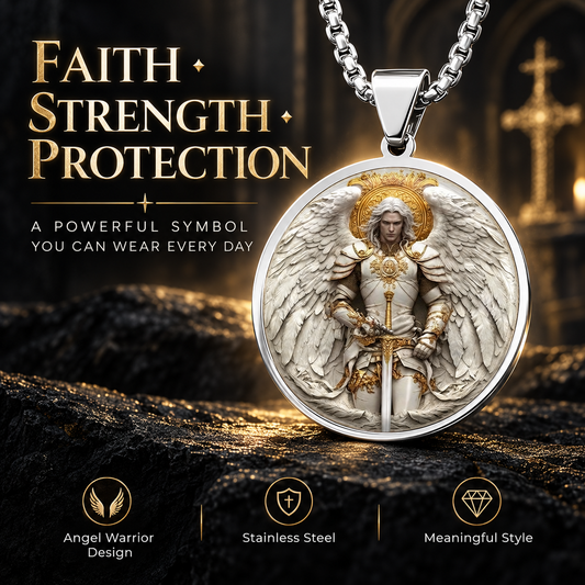 ⚔️🪽 Angel Warrior Pendant Necklace for Men – Faith, Strength & Protection ✝️🛡️