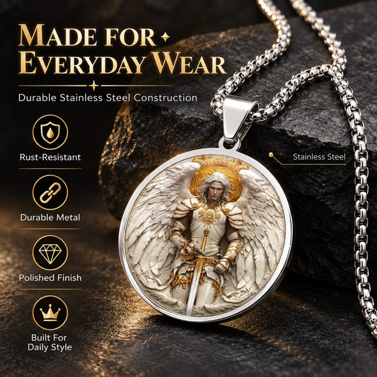 ⚔️🪽 Angel Warrior Pendant Necklace for Men – Faith, Strength & Protection ✝️🛡️
