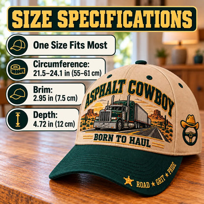 🚛 Asphalt Cowboy Born To Haul – American Trucker Pride Baseball Cap