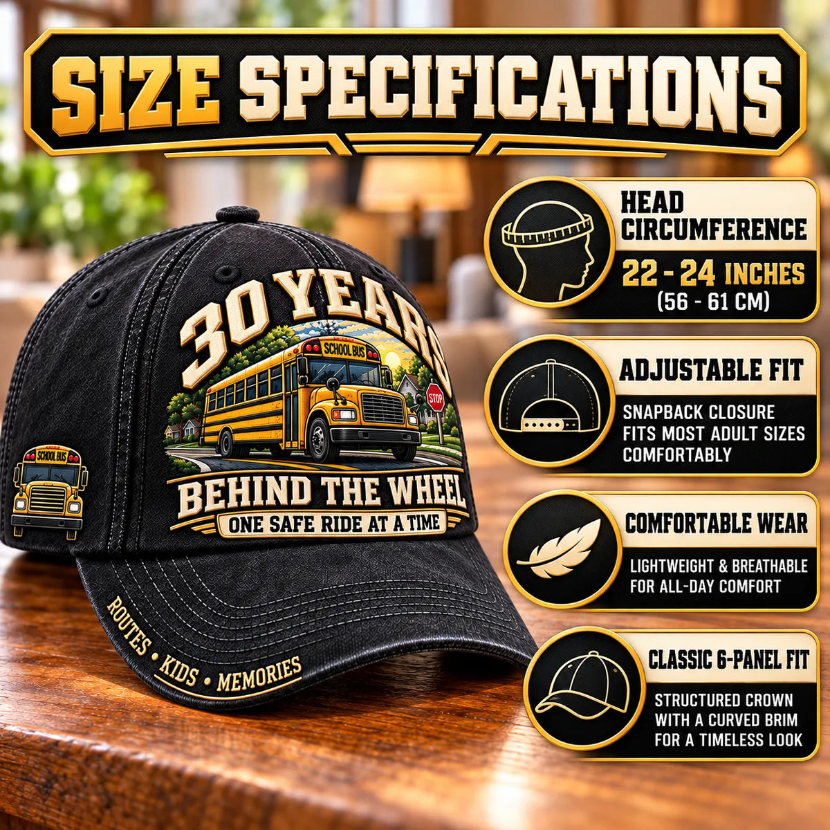 🚌 30 Years Behind The Wheel School Bus Driver Milestone Baseball Cap – Customizable Years