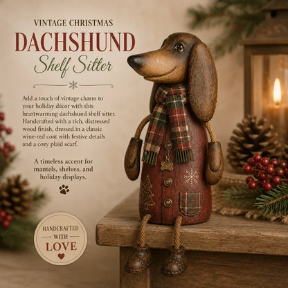 🐾 Vintage Christmas Dachshund Shelf Sitter 🎄 Rustic Farmhouse Holiday Dog Figurine