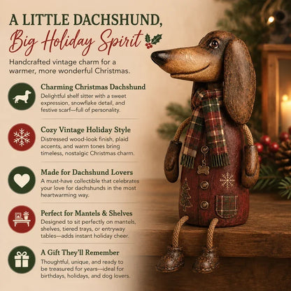 🐾 Vintage Christmas Dachshund Shelf Sitter 🎄 Rustic Farmhouse Holiday Dog Figurine