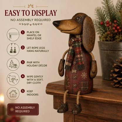 🐾 Vintage Christmas Dachshund Shelf Sitter 🎄 Rustic Farmhouse Holiday Dog Figurine