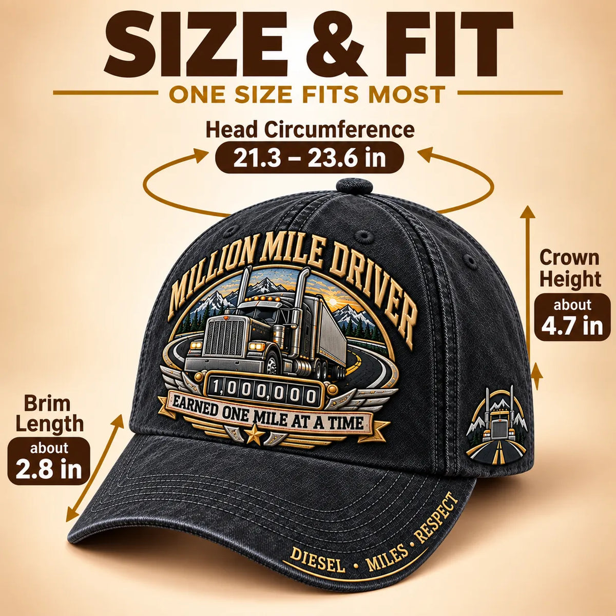 🚛 Million Mile Driver Earned One Mile At A Time Baseball Cap