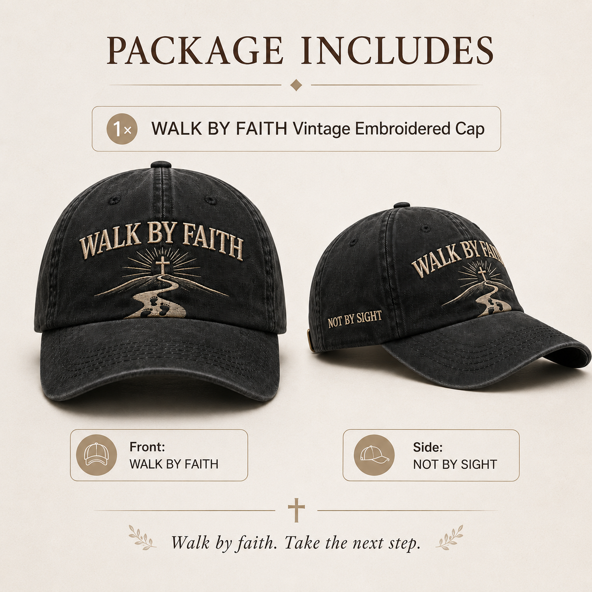✝️WALK BY FAITH Vintage Christian Embroidered Cap