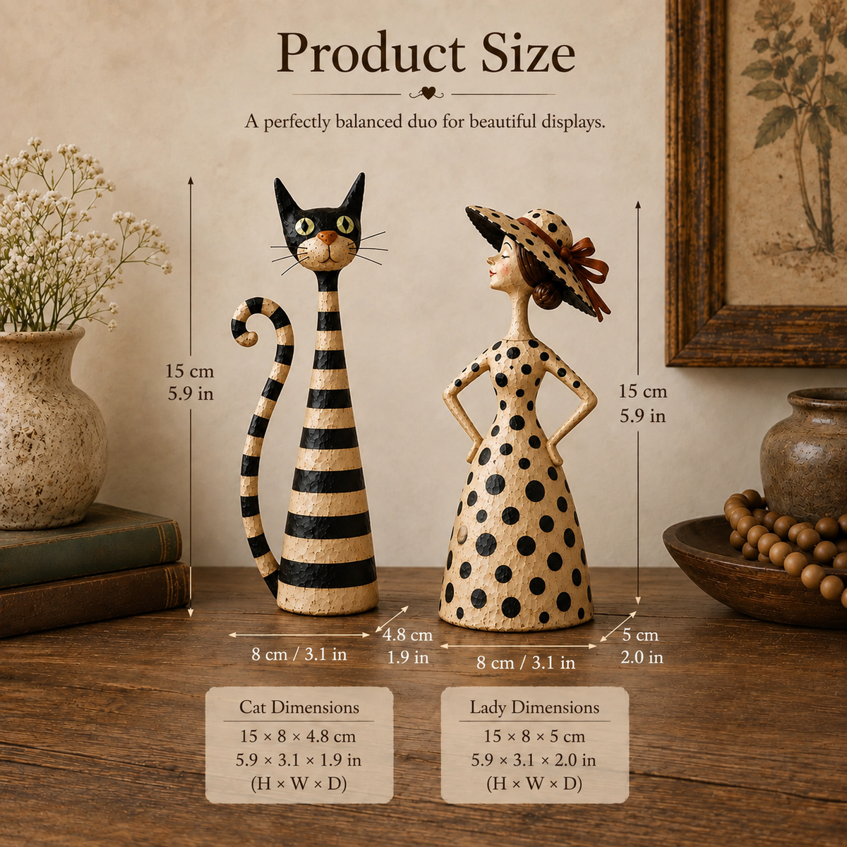 👑 Vintage Cat & Lady Sculptures 🐈