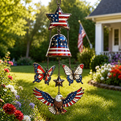 🔥Patriotic Star Spangled American Flag Metal Bell Wind Chime