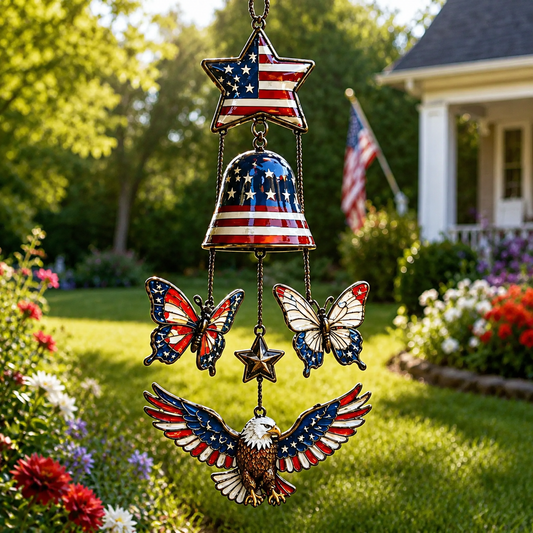 🔥Patriotic Star Spangled American Flag Metal Bell Wind Chime