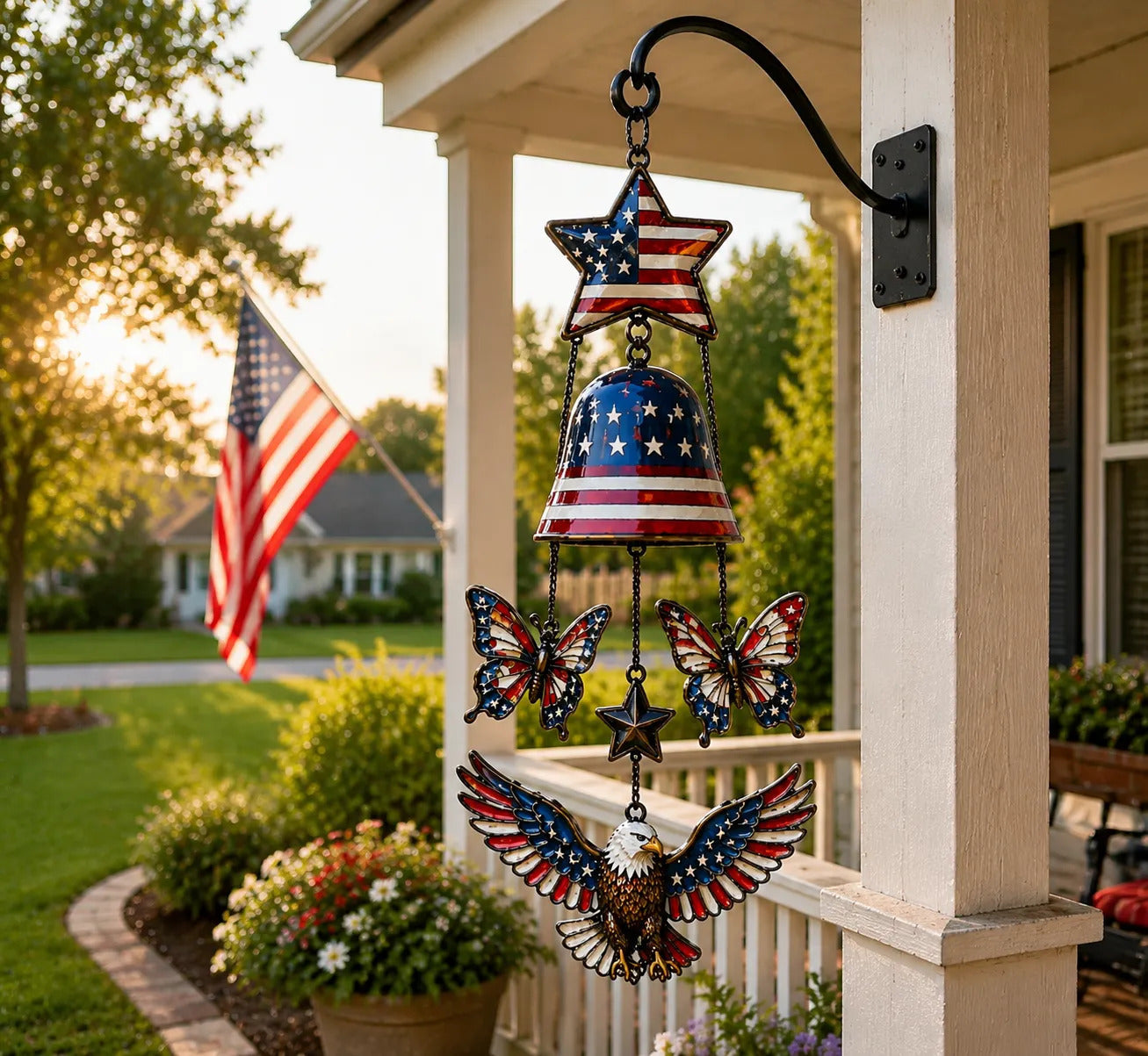 🔥Patriotic Star Spangled American Flag Metal Bell Wind Chime