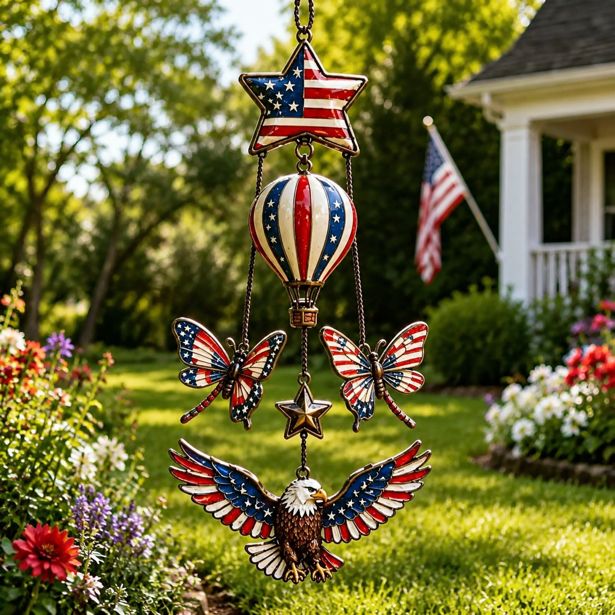 🔥Patriotic Star Spangled American Flag Metal Bell Wind Chime