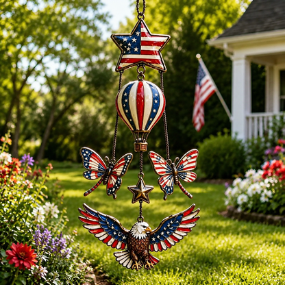🔥Patriotic Star Spangled American Flag Metal Bell Wind Chime