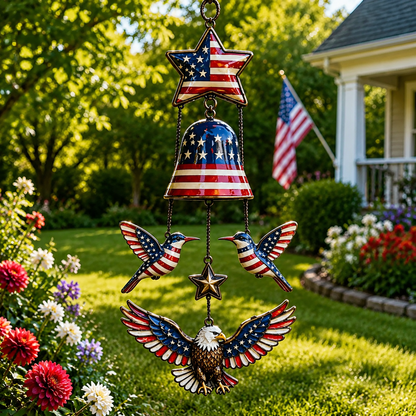 🔥Patriotic Star Spangled American Flag Metal Bell Wind Chime